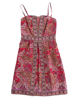 Vestido Solero Seda/Algodón Talla 2 Rojo Paisley Plisado Frontal Fiesta Informal Verano Foto 1 de 4