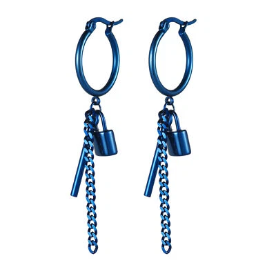 Pendientes colgantes colgantes de borla de bloqueo de acero inoxidable para hombres mujeres con bisagras de aro Foto 1 de 4