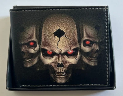 Skull Heads Leather Bi-Fold Bifold Wallet - Image 1 of 4