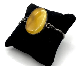 Vintage Bracelet 925 Sterling Silver Bangle Baltic Amber 13.5g zz - Picture 1 of 10