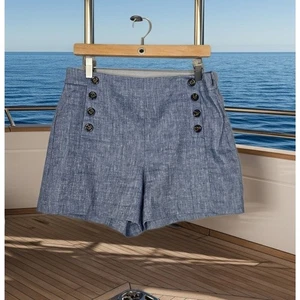 Pantalones Cortos Marineros Ann Taylor Mezcla de Lino Azul Talla 8 Cremallera Lateral Tiro Medio - Imagen 1 de 9