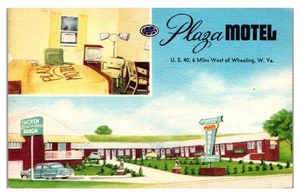 WHEELING, WEST VIRGINIA - PLAZA ROADSIDE MOTEL - LINEN POSTCARD - Picture 1 of 2