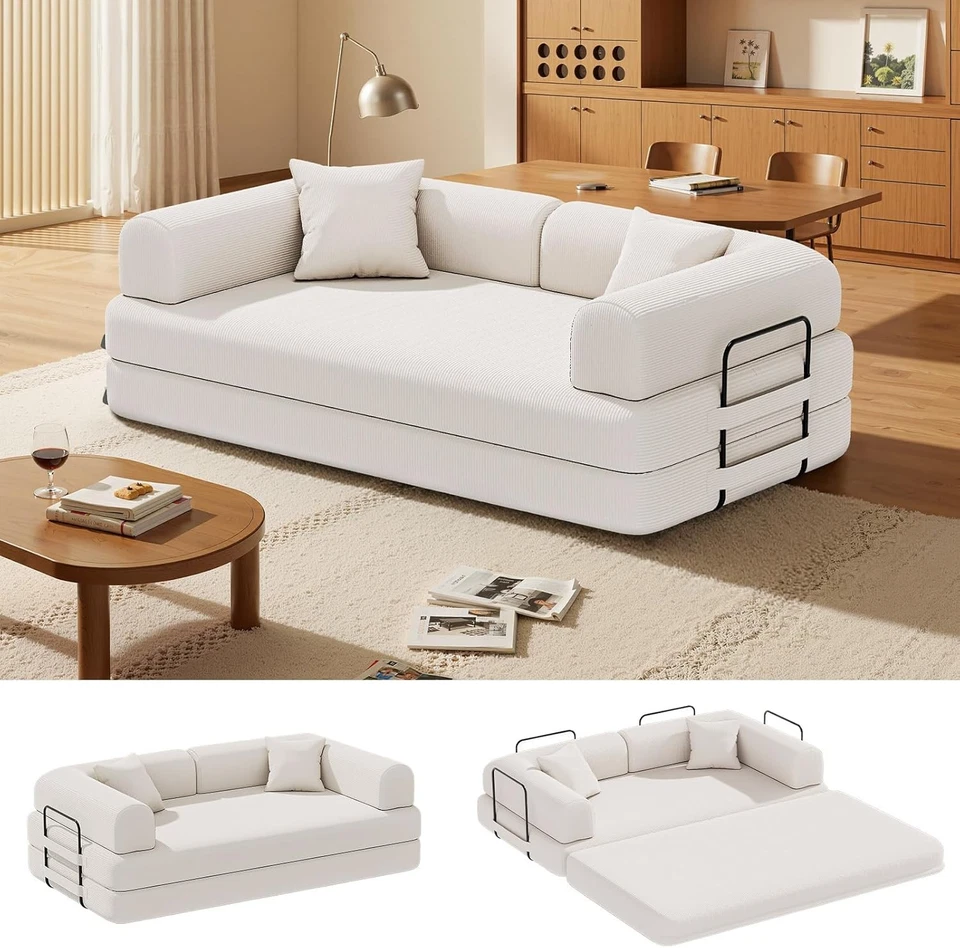 Juego de sofá de pana comprimida sofá cama plegable con reposabrazos sofá convertible Foto 1 de 1