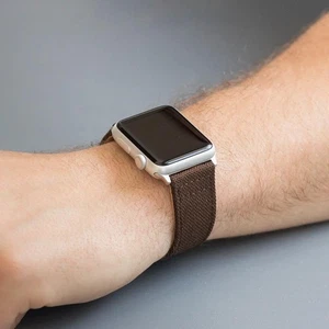 Brown Cordura Canvas Leather Watch Band for 42mm Apple Watch - Picture 1 of 1