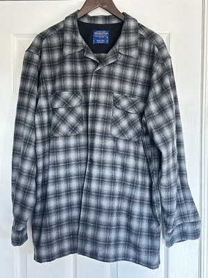 Men’s Pendleton Original Board Shirt Gray Black Plaid Long Sleeve Wool Sz XL - Image 1 of 3