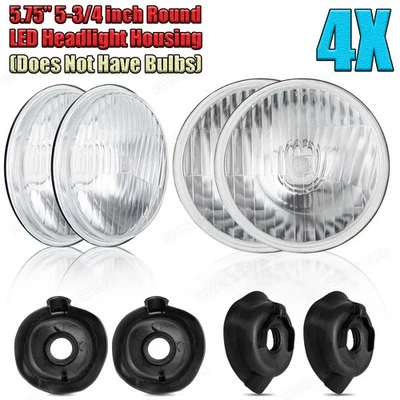 4X 5 3/4" Round Circle H4 Conversion Crystal Glass Lens Headlight Housing Chrome - Изображение 1 из 4