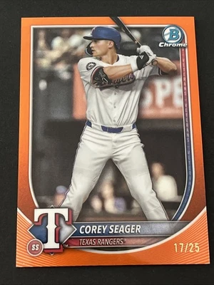 2025 Bowman Chrome #45 Corey Seager TRUE ORANGE /25 Refractor  Texas Rangers - Image 1 of 3