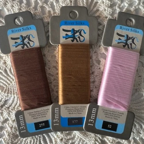 Fita de seda River 13mm - Tons de marrom/rosa - Imagem 1 de 1