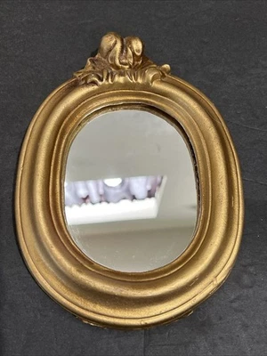 Gold Gilt Ornate Plaster Wall Mirror Rococo Baroque Style Oval Small Vintage - Image 1 of 4
