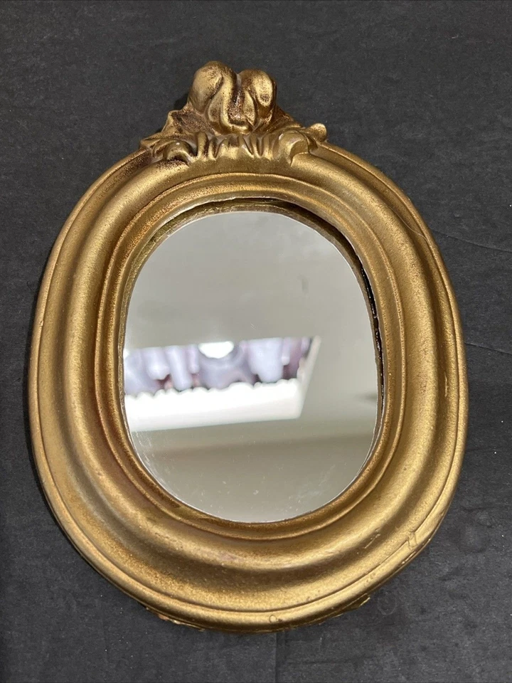 Gold Gilt Ornate Plaster Wall Mirror Rococo Baroque Style Oval Small Vintage - image 1 of 4