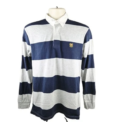 Chaps Rugby Shirt Mens Small Navy Grey Stripe Long Sleeve Polo Preppy Wreath VGC - Image 1 of 4