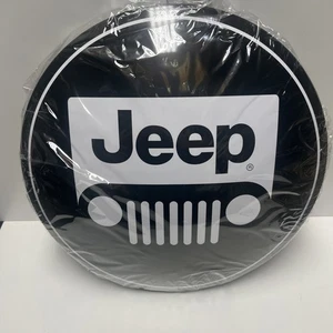 METAL JEEP BLACK & WHITE ROUND BUTTON SIGN WALL DECOR MAN CAVE, OFFICE, GARAGE - Picture 1 of 3