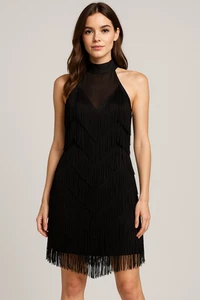 BRAND NEW! - KAREN MILLEN BLACK SLEEVELESS HALTER TASSLE PENCIL DRESS SIZE 10 - Bild 1 von 11