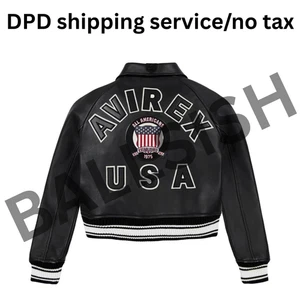 Damen Avirex schwarze Leder Bomberjacke - Echtleder American Flight Jacket - Bild 1 von 3