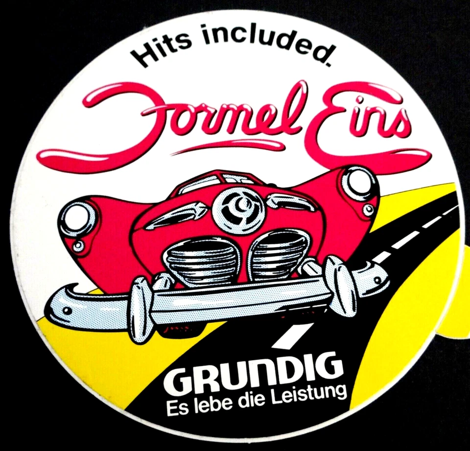 MARKENLOS Werbe-Aufkleber Formel Eins Grundig Video TV ARD Musik Show Oldtimer Pink 80er