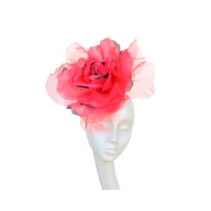 LARGE 12" SILK FLOWER FASCINATOR SCARLET RED ASCOT WEDDDING MADE TO ORDER - Picture 1 of 7