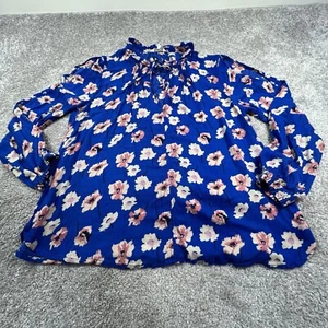 Lucky Brand Blouse Womens Medium Blue Pink Floral Peasant Boho Cotton - Picture 1 of 19