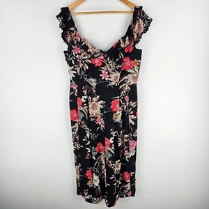 Mono City Chic Talla XXS Negro Floral Pierna Ancha Volantes Correa Bolsillos Plisados - Imagen 1 de 13