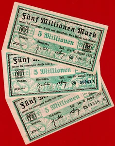 1 X 5 MILLIONEN MARK 1923 GERMANY CIRC. Cochem Simmern Zell (P-875a3.1) Suffix A - Picture 1 of 2