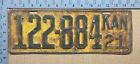 1921 Kansas license plate 122-884 YOM DMV Ford Chevy Dodge 15859