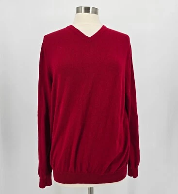 Foxcroft Sz Large V Neck Pullover Christmas Red Cotton Cashmere Holiday Preppy - Image 1 of 4