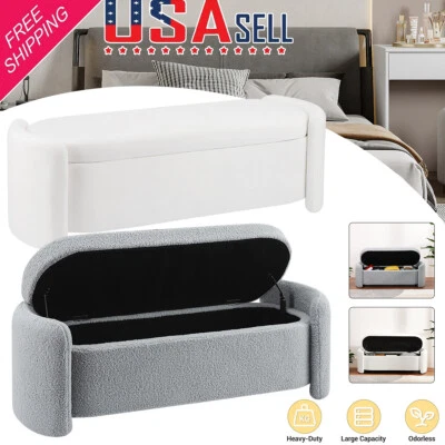 Storage Velvet Ottoman Bench Upholstered Fabric Storage Bench End of Bed Stool - Image 1 of 4