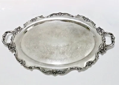 Wallace Silver Plate Tray Platter 23.5"x16", Ornate "Royal Rose" 9825, 1960s VTG - Image 1 of 4