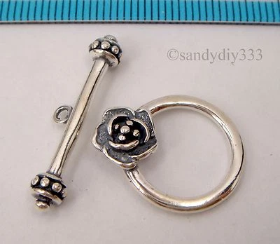 1x BALI STERLING SILVER FLOWER ROUND TOGGLE CLASP 16mm #499 - Image 1 of 2