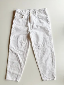 Girls' ZARA White 100% Cotton Distressed Real Loose Barrel Leg Jeans, Size 13-14 - Picture 1 of 10