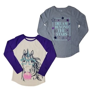 Member's Mark Tee Shirt Girls Long Sleeve Crewneck Loose Fit Graphic Pack of 2 - Picture 1 of 6