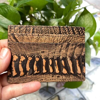 OSTRICH Leather SKIN Credit Card Holder DOUBLE SIDE Genuine OSTRICH Brown - Image 1 of 4