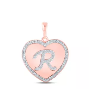 10K Rose Gold Womens Round Diamond Heart R Letter Pendant 1/4 Cttw - Picture 1 of 2