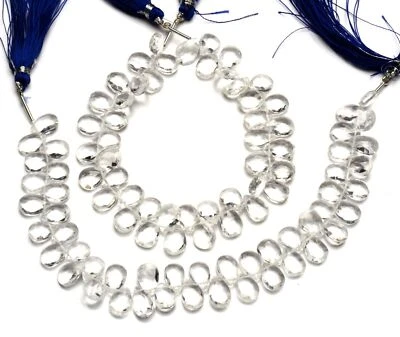 Natural Gem Rock Crystal Quartz 10x7mm Size Faceted Pear Shape Briolettes 9" Foto 1 de 4