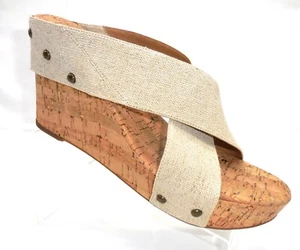 LUCKY BRAND Mykayla Women's SIZE 9.5 M LINEN Cork Wedge Open Toe Sandal - Picture 1 of 12