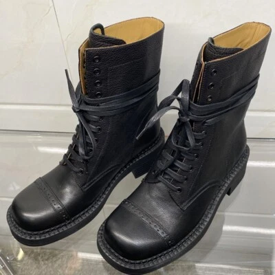 Botas Altas Desierto Con Cordones Para Mujer Cuero Pasarela Retro Británicas Puntera Cuadrada Botas Foto 1 de 4