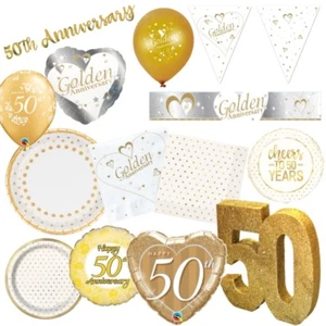 50th Golden Wedding Anniversary Decorations Bunting Banner Balloon Tableware - Picture 1 of 35
