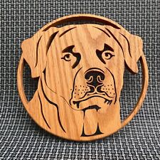 Vintage Rottweiler dog wood carving wall art. Measures 8”. Has hook on back. 