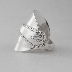 Anillo cuchara plata hecho a mano antiguo ensayo esterlina sello ornamentado regalo único - Imagen 1 de 9