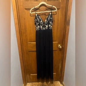 Aidan Mattox dunkelblaues Maxikleid mit Blumen Pailletten elegantes Abendkleid Gr. 4 - Bild 1 von 10