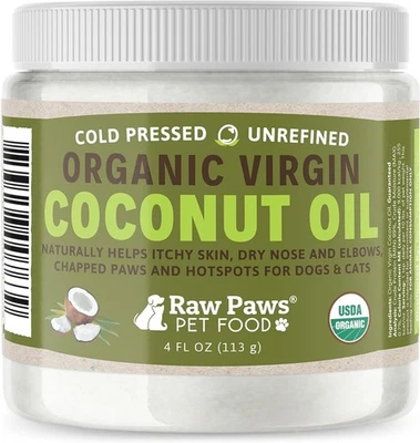 RAW PAWS PET, INC. Virgin Organic Coconut Oil for Dogs & Cats, 4-oz - Treatment for Itchy Skin, Dry