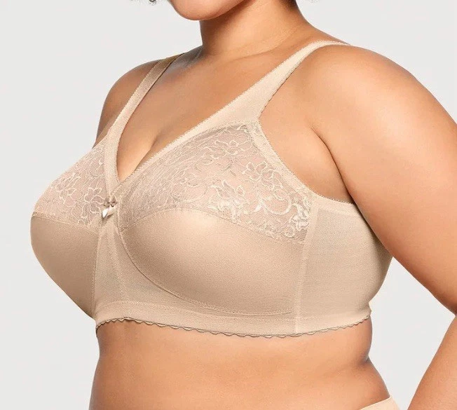 Sujetador Glamorise MagicLift Soporte Original Mujer 46DD Beige Encaje Inalámbrico Plus Foto 1 de 4