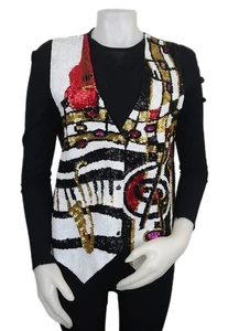 Fashion Vest Sequin Beaded Jazzfest Musical Holiday Bedazzled 1990's - Picture 1 of 5