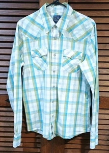 Camicia Hollister uomo grande verde a quadri manica lunga perla snap western vintage Y2K - Foto 1 di 8