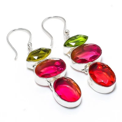 Orecchini gioiello in argento sterling 925 con tormalina bicolore, pietra... - Immagine 1 di 4