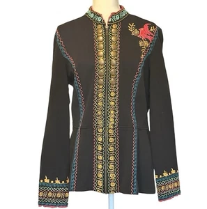 Double D Ranch Damen bestickte schwarze Jacke Festival Full Zip Western Gr. L - Bild 1 von 12