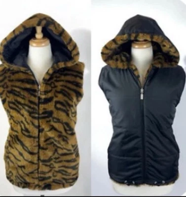 Chaleco Chaqueta Reversible Piel Sintética Tigre Rayas Cremallera Grunge Punk Y2K Acogedor Otoño Grande Foto 1 de 2