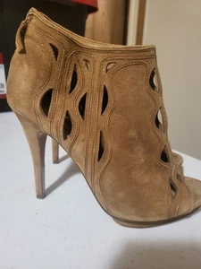 Womens Ankle Boots Sandals size 9 Elie Tahari Brown Suede 4.5" Heel Zipper B - Picture 1 of 3