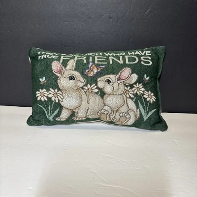 Guestcottag Tapestry Throw Pillow “They Are Rich Who Have True Friends”  Bunnies - Image 1 of 4