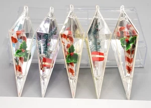 5 Vtg Jewel Brite Diamond Candy Cane & Brush Tree Diorama Christmas Ornaments - Picture 1 of 18