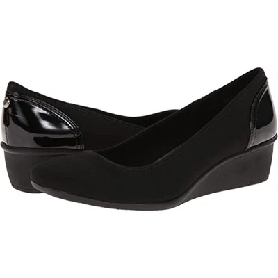 Wisher Black Fabric Anne Klein Leather Wedge Pumps - Image 1 of 4